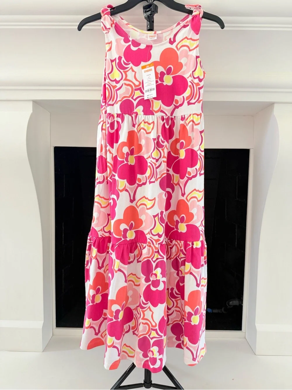 Gymboree Pink, Hot Pink & Orange Floral Tiered Sundress- Girls Size 10/12